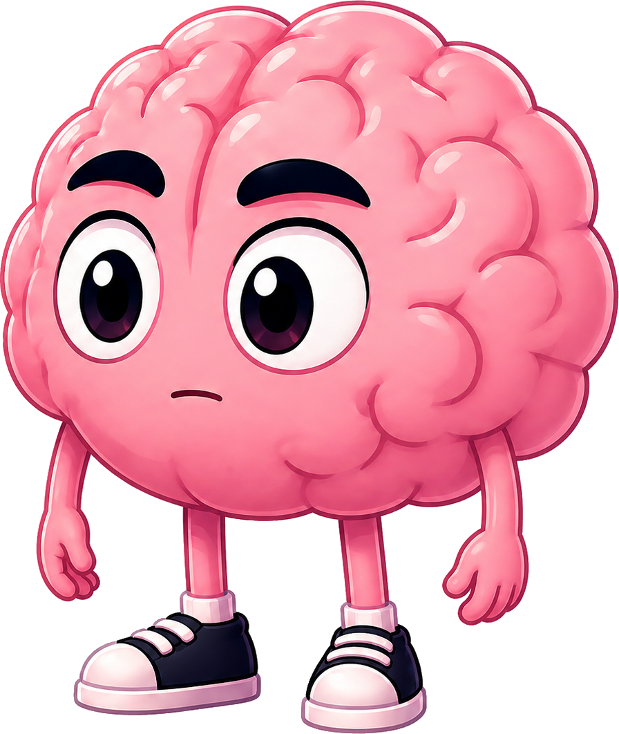 The Monetized Brain mascot — a pink cartoon brain wearing sneakers
